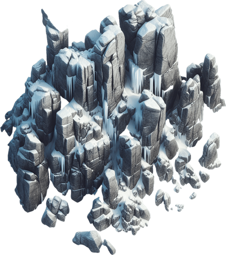 Photorealistic rocks covered by snow and ice, drone view