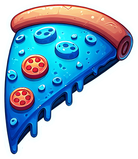a slice of pizza on a transparent background, predominantly blue. Slice of pizza.
Single Game Texture. In-Game asset. 2d. Blank background. High contrast. No shadows.