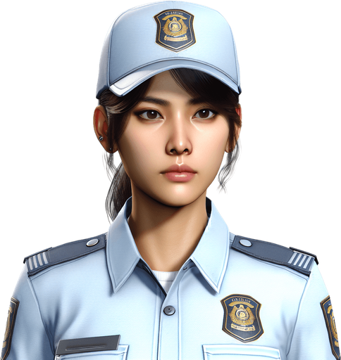 A security guard.
Single Game Texture. In-Game asset. 2d. Blank background. High contrast. No shadows.