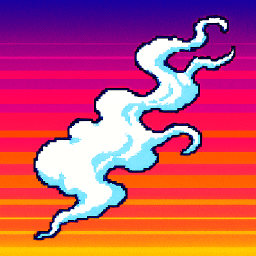 A thin wispy white cloud. 80s arcade machine graphics..
In-Game asset.  2d.  High contrast.  No shadows