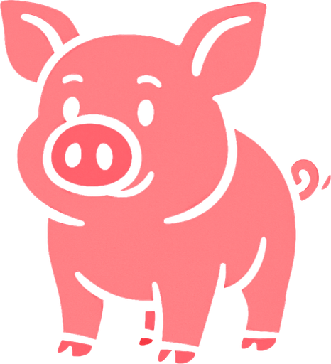 pink pig  with black background.
In-Game asset.  2d.  High contrast.  No shadows