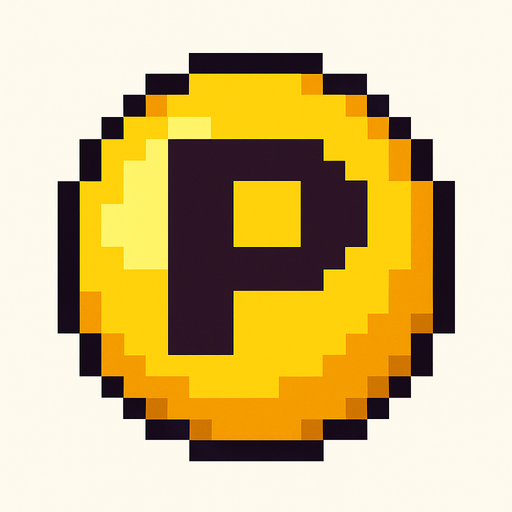 Esfera amarilla con la letra P , pixelart.
In-Game asset.  2d.  High contrast.  No shadows