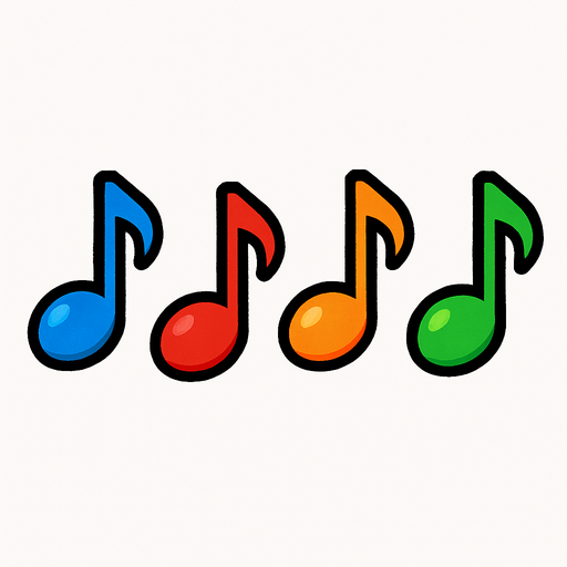 mavi, kırmızı, turuncu ve yeşil nota işareti ayrı ayrı kullanım için.
In-Game asset.  2d.  High contrast.  No shadows