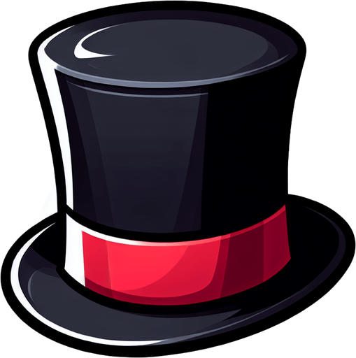A top hat. Side profile. Cartoon.
Single Game Texture.  In-Game asset.  2d.  Blank background.  High contrast.  No shadows