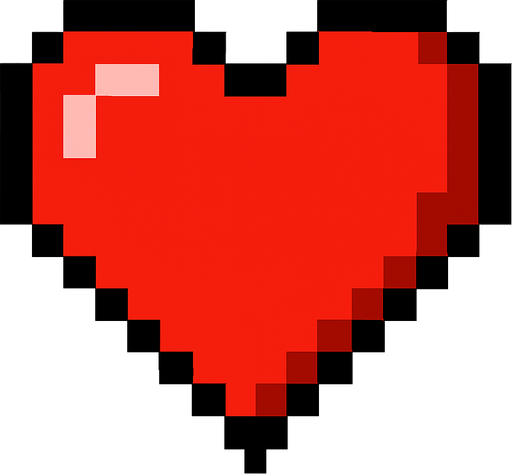 corazon rojo hecho con pixeles.
In-Game asset.  2d.  High contrast.  No shadows