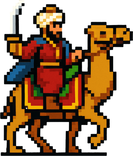 Ottoman camel warrior.
In-Game asset.  2d.  High contrast.  No shadows. pixel art