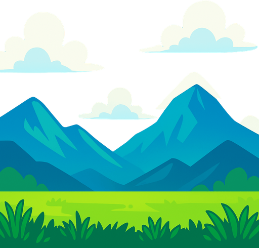 game background with grass at the bottom and sky and mountains at the back.
In-Game asset.  2d.  High contrast.  No shadows