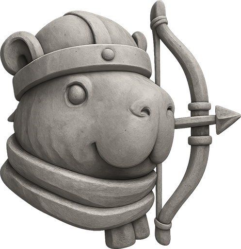 Recrealo en una escultura. Utiliza un estilo cartoon. Usas colores grises. Recuerda que es un capibara usas sus rasgos y formas. Damelo sin fondo