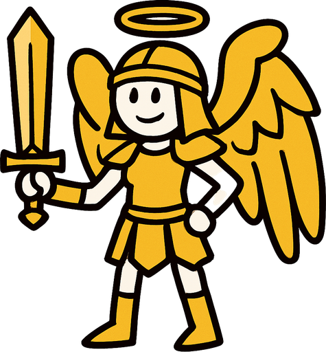 White female stickman that is an angel with golden armor and a heavenly sword.
In-Game asset.  2d.  High contrast.  No shadows