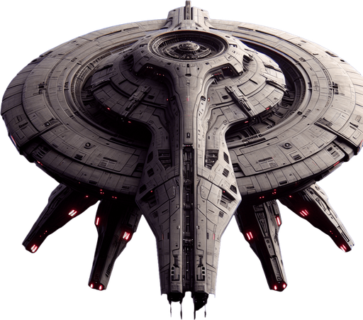An evil alien spaceship big.
Single Game Texture.  In-Game asset.  2d.  Blank background.  High contrast.  No shadows