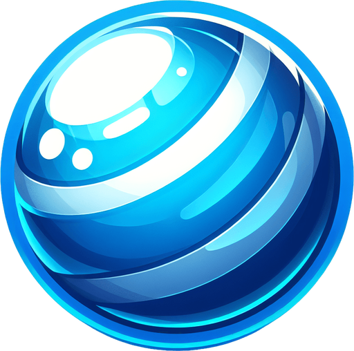 Generate a high-quality icon asset of the specific **blue candy** shown in the provided Candy Crush screenshot.

*   **Shape:** A smooth, **round, slightly flattened sphere or thick disc** shape with perfectly curved edges. It should look plump and solid.
*   **Color:** A bright, **vibrant, medium blue**. Clear and saturated, avoiding overly dark (navy) or light (sky blue) tones.
*   **Surface & Finish:** **Highly glossy** and reflective, like polished hard candy or a glass marble. The surface should look perfectly smooth.
*   **Lighting & Highlights:** Features a **prominent, distinct, curved white specular highlight** positioned near the **top-left edge**, following the candy's spherical contour. Additional subtle, broader highlights should be visible across the top surface, giving it dimension. Clear shading should be present on the bottom and right sides to emphasize its **3D, spherical volume**.
*   **Style:** Clean, **stylized 3D render**, matching the cheerful, polished, and sli.
Single Game Texture.  In-Game asset.  2d.  Blank background.  High contrast.  No shadows