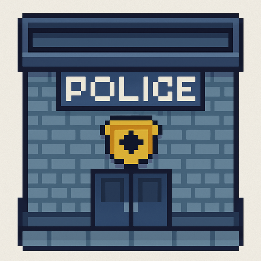 Poilce Station tile 2d pixilated topdown.
In-Game asset.  2d.  High contrast.  No shadows