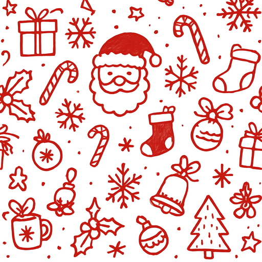 Red Christmas Doodle Seamless Pattern.
In-Game asset.  2d.  High contrast.  No shadows