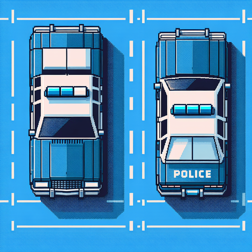 blue top down look of police cars.
Single Game Texture.  In-Game asset.  2d.  Blank background.  High contrast.  No shadows