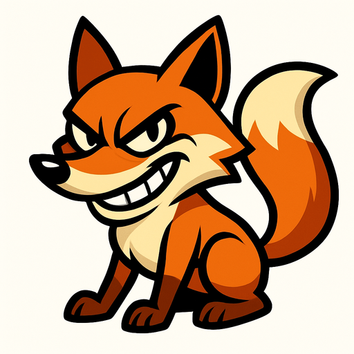 dibuja al animal zorra con expresion malvada estilo igual animado cuerpo completo.
In-Game asset.  2d.  High contrast.  No shadows