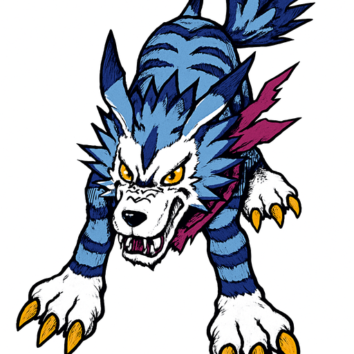 Garurumon, visto desde arriba, detalles muy altos, sin errores idéntico.
In-Game asset.  2d.  High contrast.  No shadows