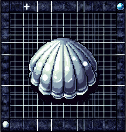 2d 16 bit silver pearl shell top down.
Single Game Texture.  In-Game asset.  2d.  Blank background.  High contrast.  No shadows