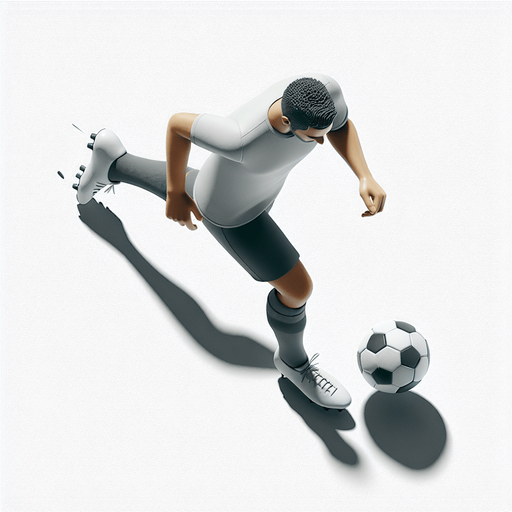a soccer player top down running with a ball.
Single Game Texture. In-Game asset. 2d. Blank background. High contrast. No shadows.