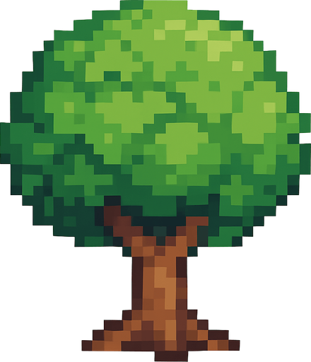 this is a tree but pixel art style. No background. Transparent background. Blank background. No shadows. 2d. In-Game asset. flat