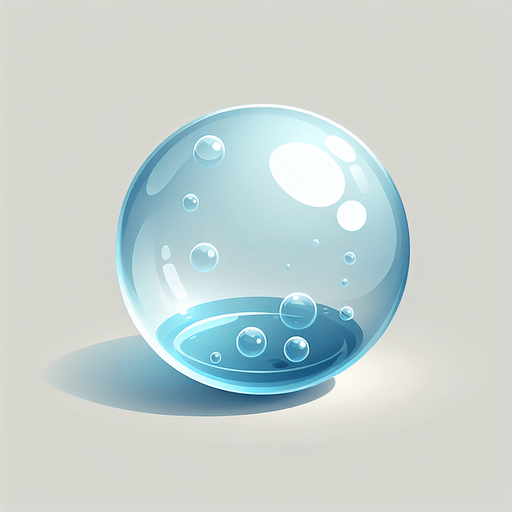A realistic buble of water.
Single Game Texture. In-Game asset. 2d. Blank background. High contrast. No shadows.