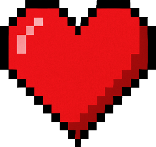 red heart.
In-Game asset.  2d.  High contrast.  No shadows. pixel art