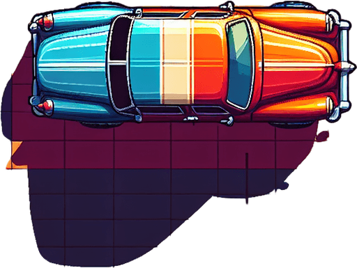 generate a picture of a classic car. view from top. Vertical direction Single Game Texture. In-Game asset. 2d. Blank background. High contrast. No shadows.
