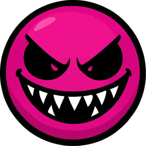 A pink ball with a evil smile.
In-Game asset.  High contrast.  No shadows