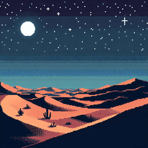 pixel art night-time desert.
Single Game Texture. In-Game asset. 2d. Blank background. High contrast. No shadows.