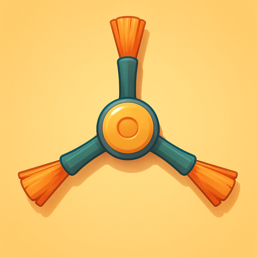 A robot vacuum brush straight above. Cute soft graphics. soft ambient light. semi-matte to satin surfaces. naturalistic with slight saturation boost colors. 
In-Game asset.  2d.  High contrast.  No shadows. top down.
In-Game asset.  2d.  High contrast.  No shadows.
In-Game asset.  2d.  High contrast.  No shadows