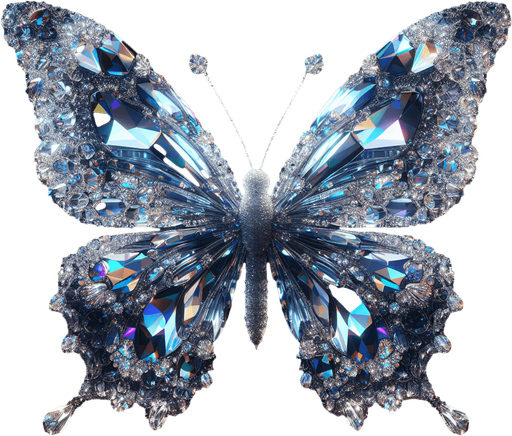 buttorfly，crystal.
Single Game Texture. In-Game asset. 2d. Blank background. High contrast. No shadows.