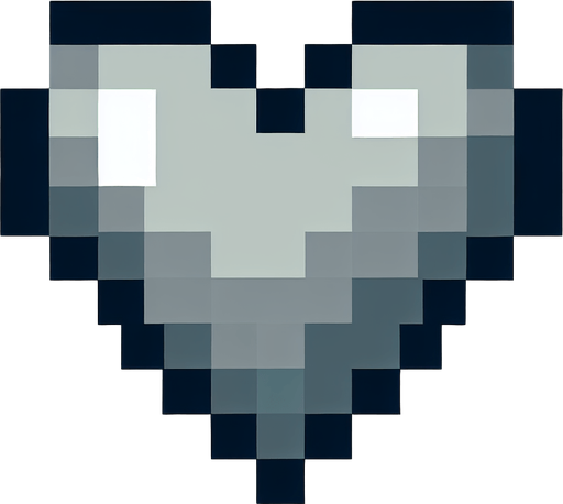 pixalated heart grey Single Game Texture. In-Game asset. 2d. Blank background. High contrast. No shadows.