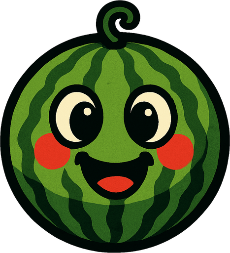 Watermelon with face.
In-Game asset.  2d.  High contrast.  No shadows