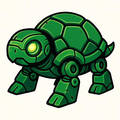 Tortuga robot verde.
In-Game asset.  2d.  High contrast.  No shadows