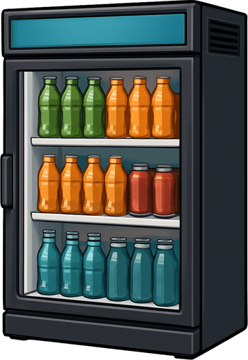 İçindeki içecekler görünen, meşrubat dolabı, gerçekçi - yazısız.
In-Game asset.  2d.  High contrast.  No shadows