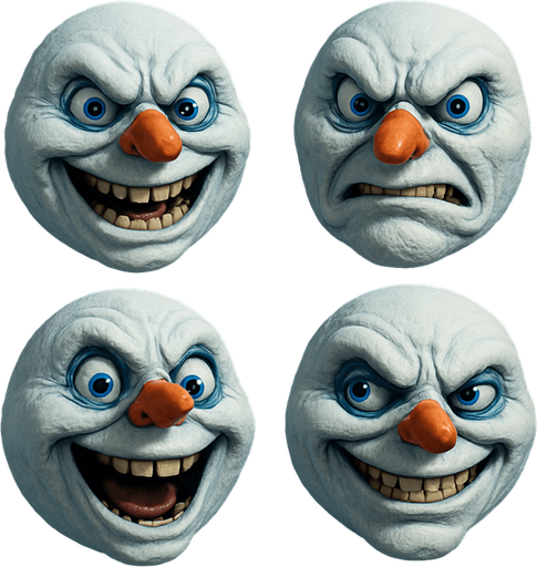 3D Scary and funny jack frost the snowman face meme, different faces look, face only
In-Game asset.  3D.  High contrast.  No shadows. face only