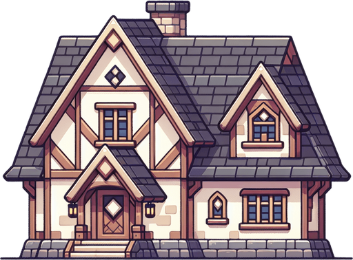 A home in a RTS and fantasy style.
Single Game Texture. In-Game asset. 2d. Blank background. High contrast. No shadows.