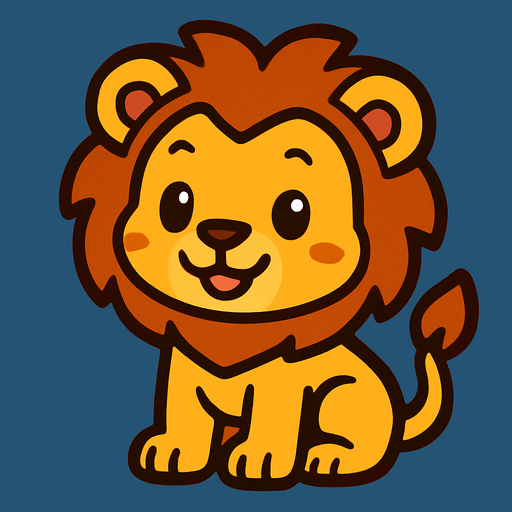 cute lion.
In-Game asset.  2d.  High contrast.  No shadows