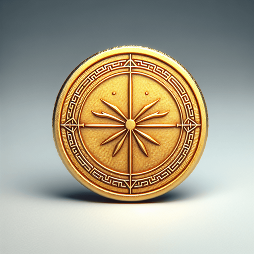 One gold coin.
Single Game Texture.  In-Game asset.  2d.  Blank background.  High contrast.  No shadows