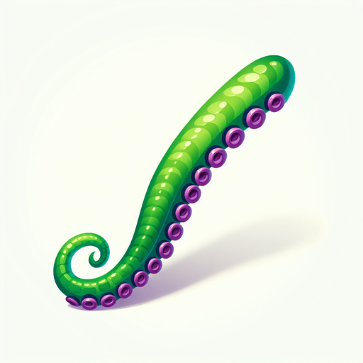 A outstretched straight octopus tentacle. Green with purple suckers. Cartoon..
Single Game Texture.  In-Game asset.  2d.  Blank background.  High contrast.  No shadows