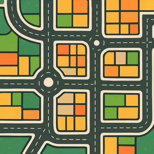 draw a city road  map.
In-Game asset.  2d.  High contrast.  No shadows