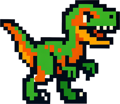 Make it 8 bit style dinosaur Atrociraptor  cartoon character.
In-Game asset.  High contrast.  No shadows