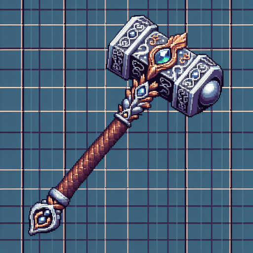 Магический элегантный молот мастера эльфа.
Single Game Texture. In-Game asset. 2d. Blank background. High contrast. No shadows.Pixel Art