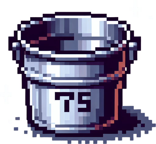 silver bucket with 75 text on it
. front view. Single Game Texture. In-Game asset. 2d. Blank background. High contrast. No shadows. pixel. 8 bit