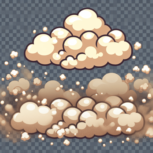 A dust cloud. cartoon
Single Game Texture.  In-Game asset.  2d.  Blank background.  High contrast.  No shadows