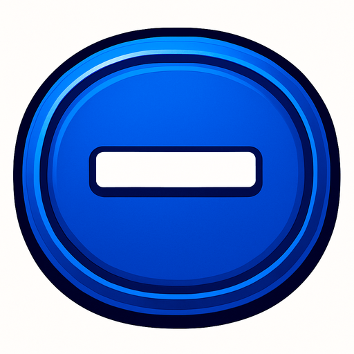 Un boton azul fuerte tipo Casino que diga "-".
In-Game asset.  2d.  High contrast.  No shadows