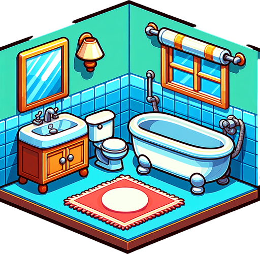 Bathroom cartoony.
In-Game asset.  2d.  High contrast.  No shadows