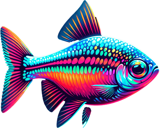 a realistic neonTetra.
Single Game Texture. In-Game asset. 2d. Blank background. High contrast. No shadows.