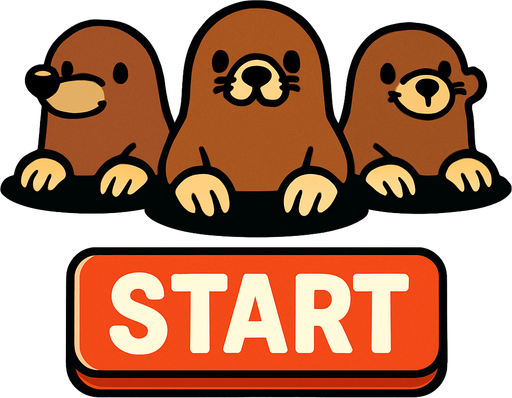 bir tane şık görünümlü bir başlatma butonu olsun ve onun hemen üstünde 3 tane köstebek dursun.
In-Game asset.  2d.  High contrast.  No shadows