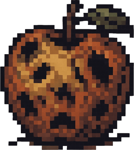pixel art of a rotten apple.
In-Game asset.  2d.  High contrast.  No shadows