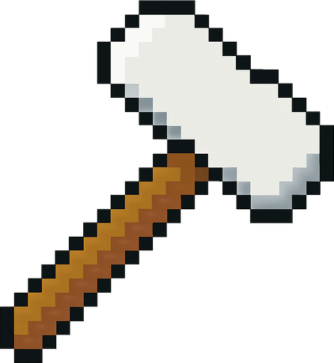 martillo, pixel art, mango marrón, cabeza blanca, mazo de construcción.
In-Game asset.  2d.  High contrast.  No shadows